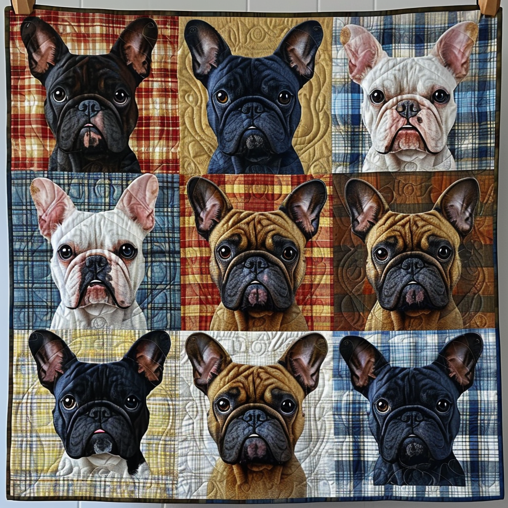 Frenchie Portraits Quilted Blanket - Throw (55" x 60")