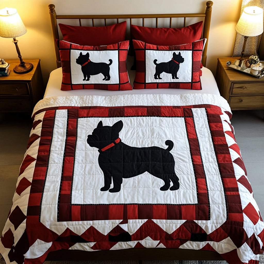 Frenchie Charm 3-Piece Quilted Bedding Set - Single (59" x 70")