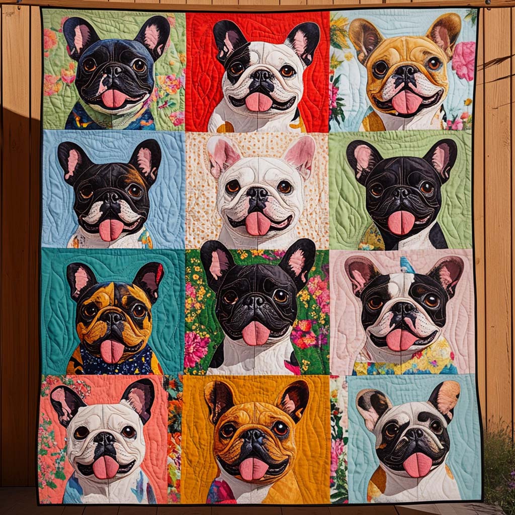 Frenchie Charm Quilted Blanket - Throw (55" x 60")