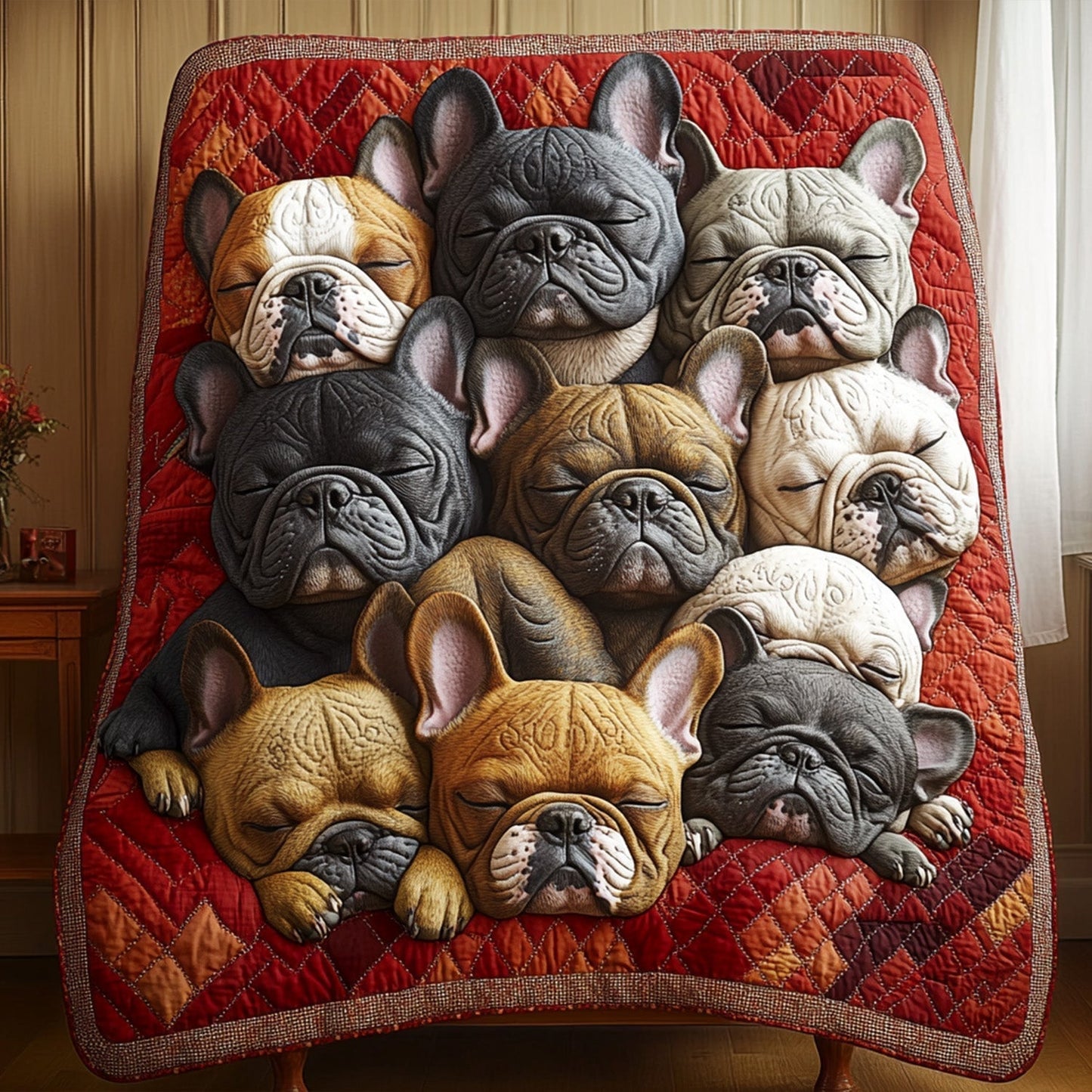 Frenchie Fiesta Quilted Blanket - Throw (55" x 60")