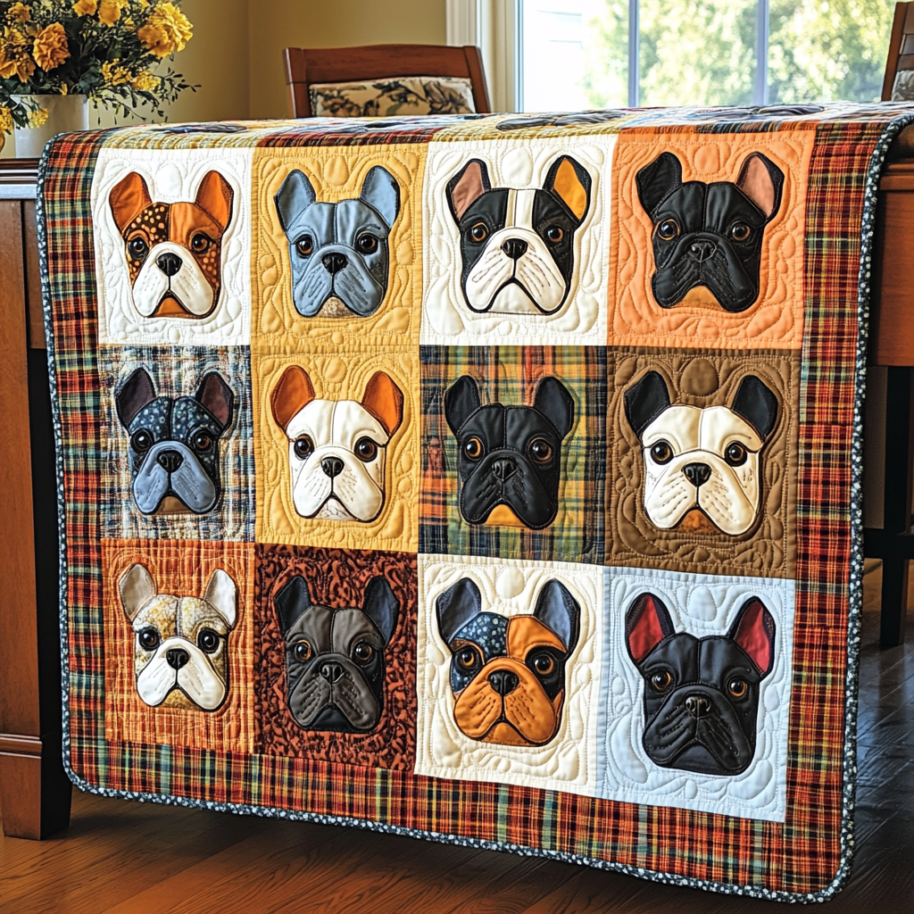 Frenchie Flair Quilted Blanket - Throw (55" x 60")