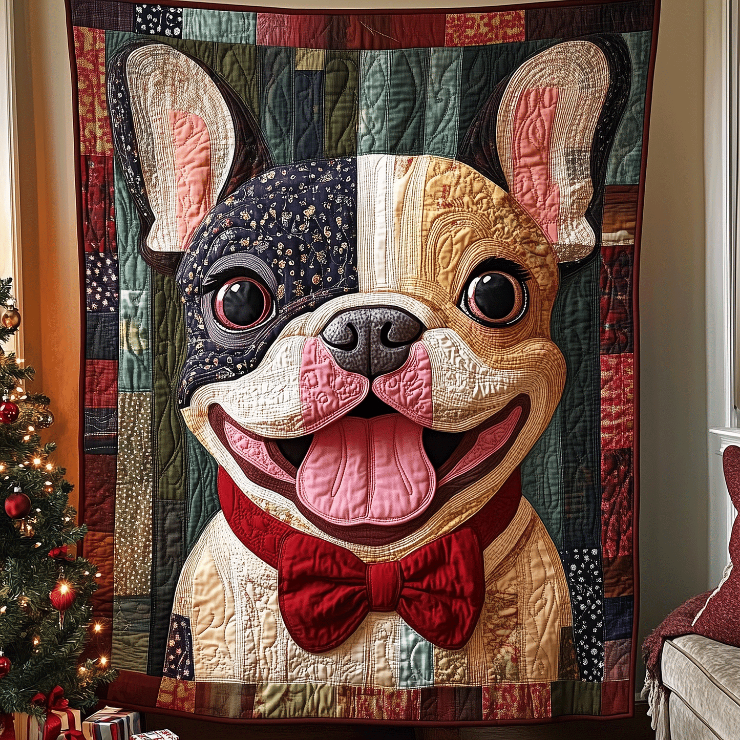 Frenchie Holiday Magic Quilted Blanket - Throw (55" x 60")
