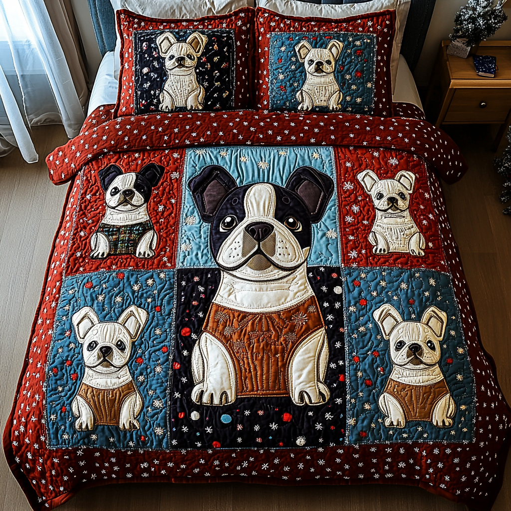 Frenchie Love 3-Piece Quilted Bedding Set - Single (59" x 70")