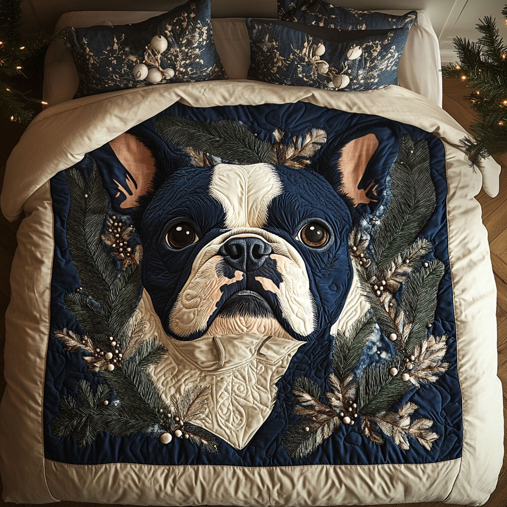 Frenchie Snowy Snuggles 3-Piece Quilted Bedding Set - Single (59" x 70")