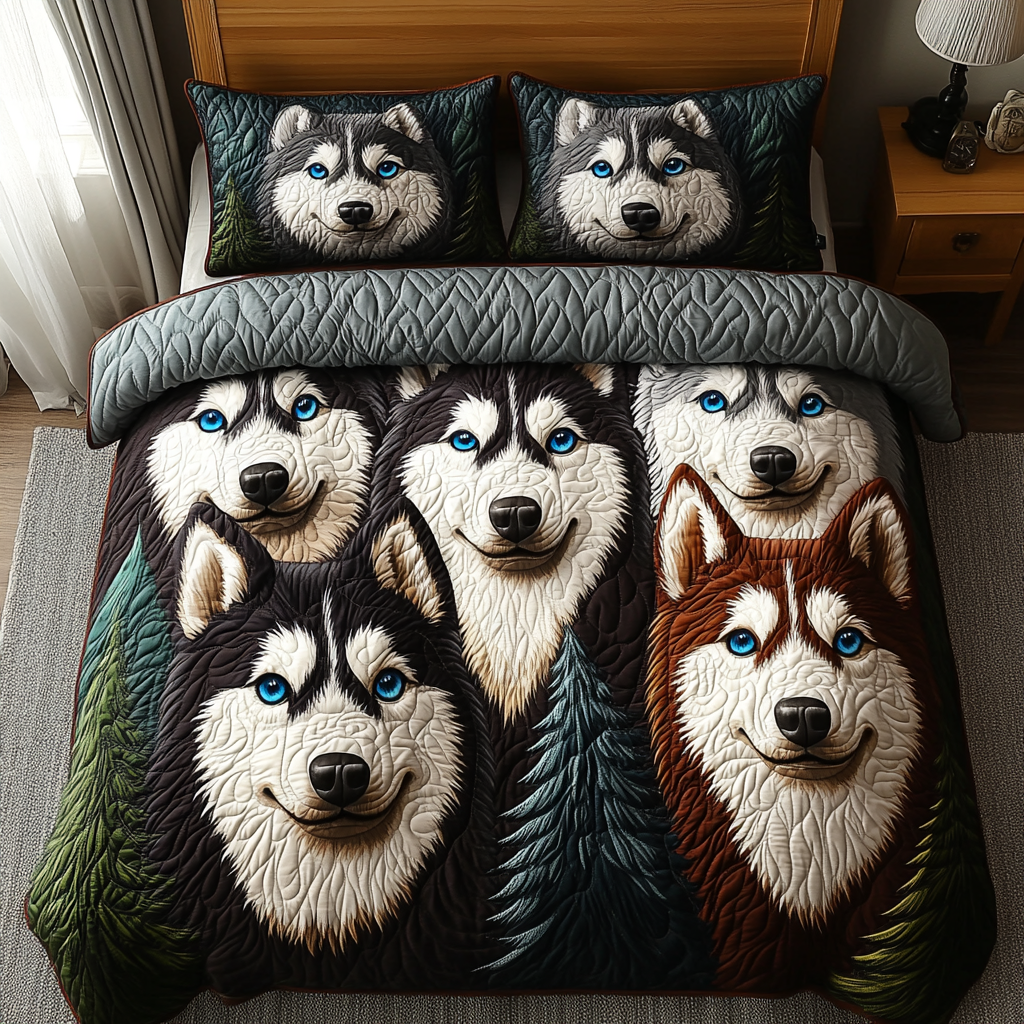 Frostbitten Huskies 3-Piece Quilted Bedding Set - Single (59" x 70")