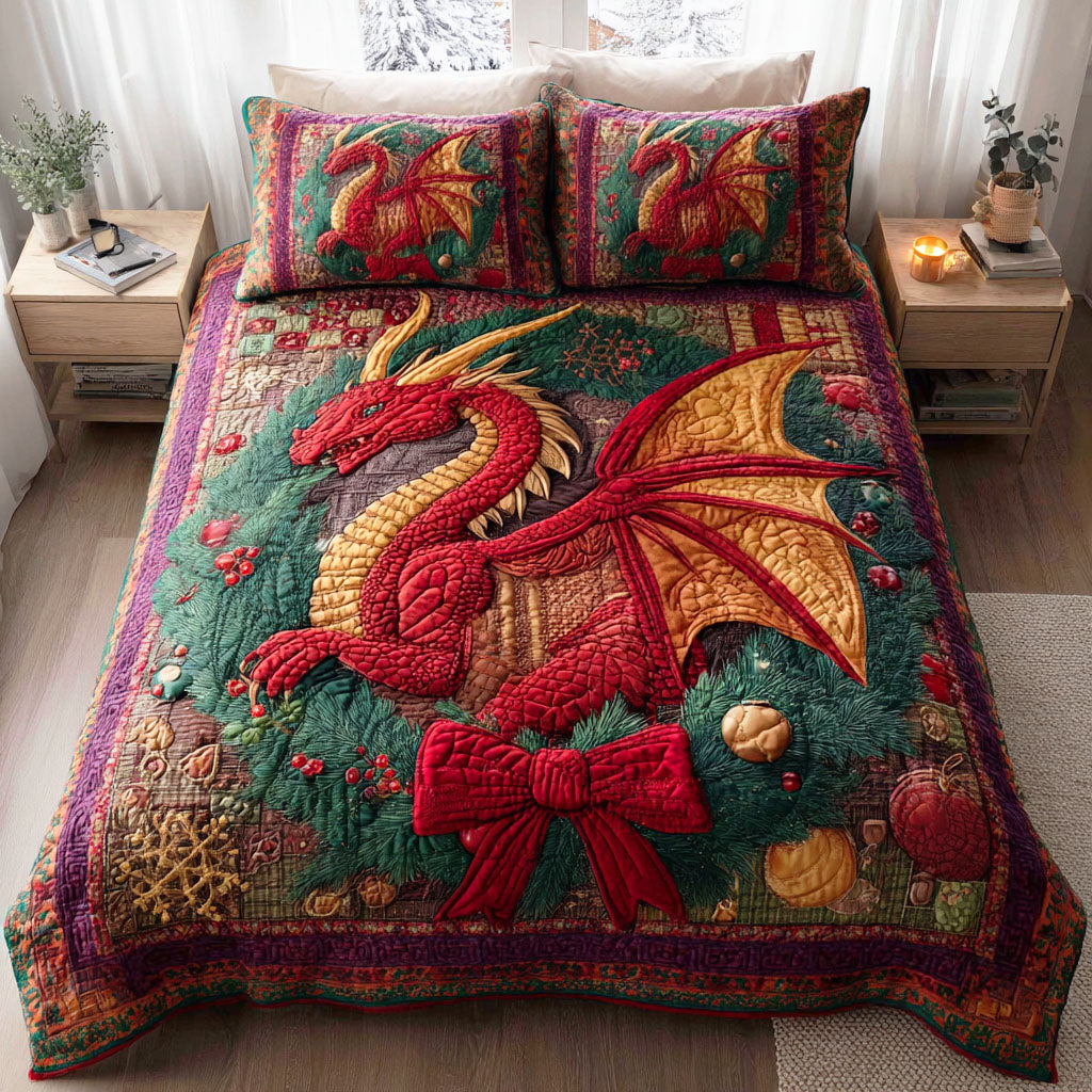 Frostfire Dragon 3-Piece Quilted Bedding Set - Single (59" x 70")