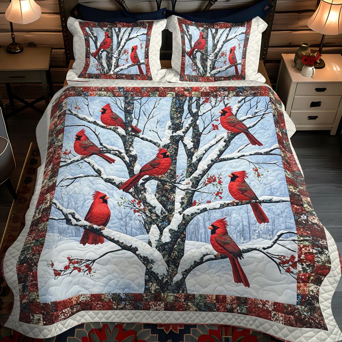 Frosty Birds Delight Quilted Bedding Set - Single (59" x 70")