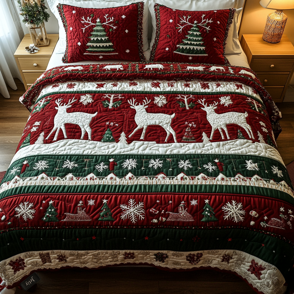 Frosty Forest 3-Piece Quilted Bedding Set - Single (59" x 70")
