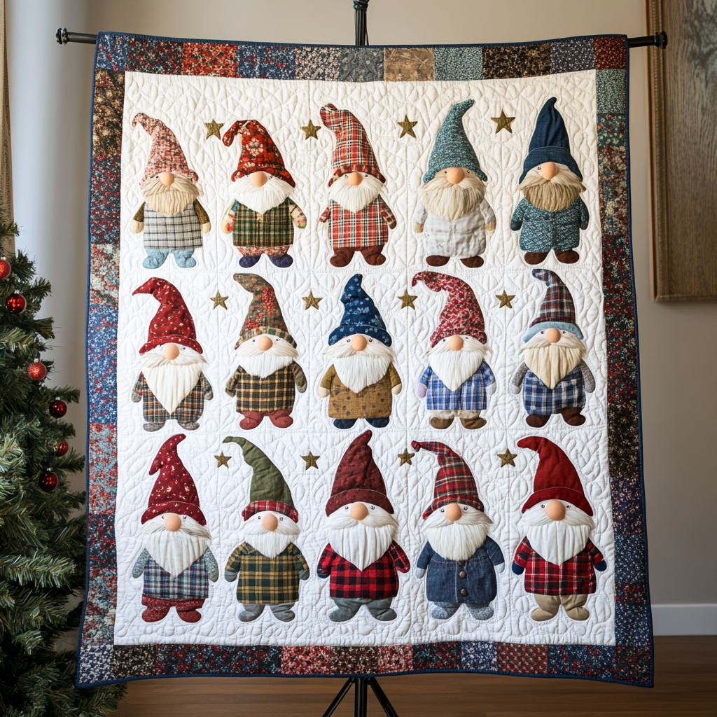 Frosty Gnome Delight Quilted Blanket - Throw (55" x 60")