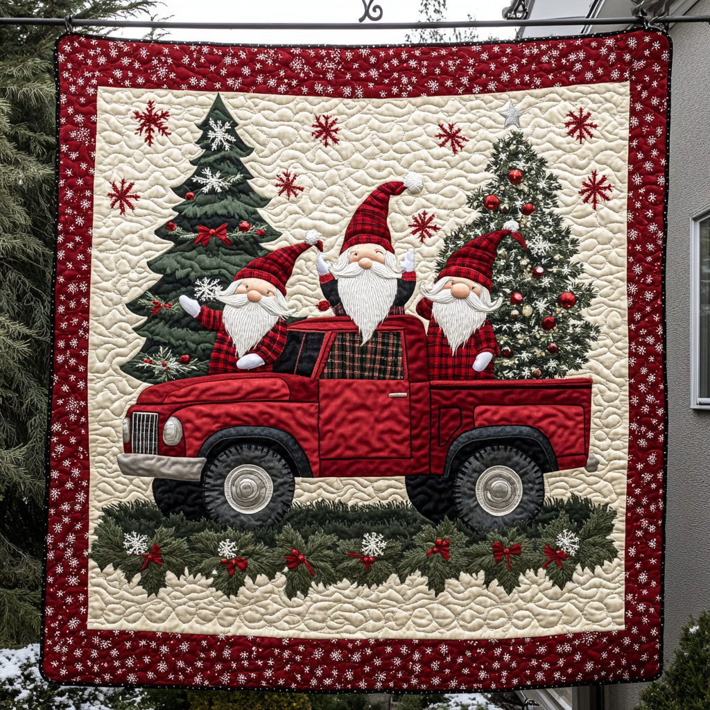 Frosty Gnome Festivities Quilted Blanket - Throw (55" x 60")