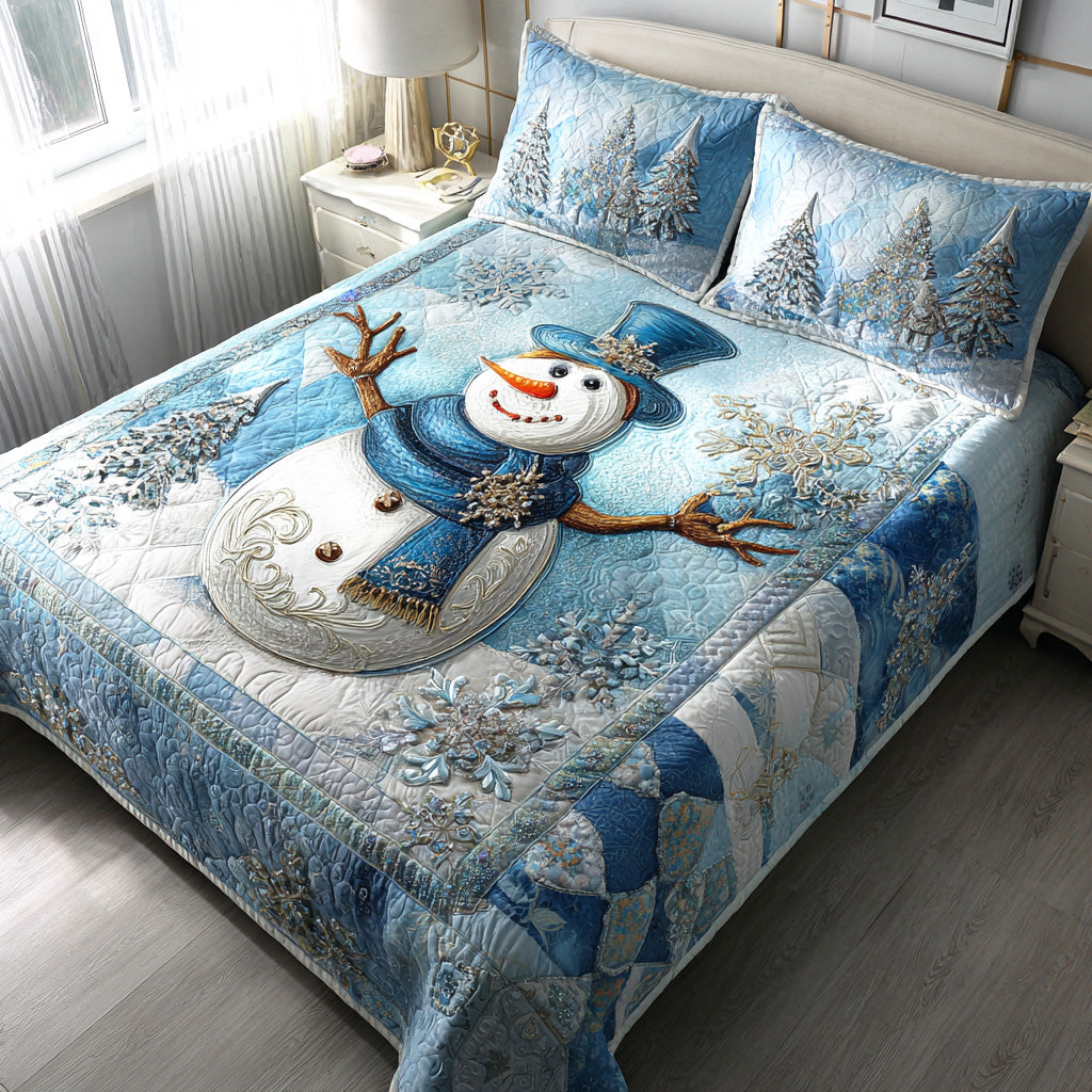 Frosty Lane Snowman 3-Piece Quilted Bedding Set - Single (59" x 70")