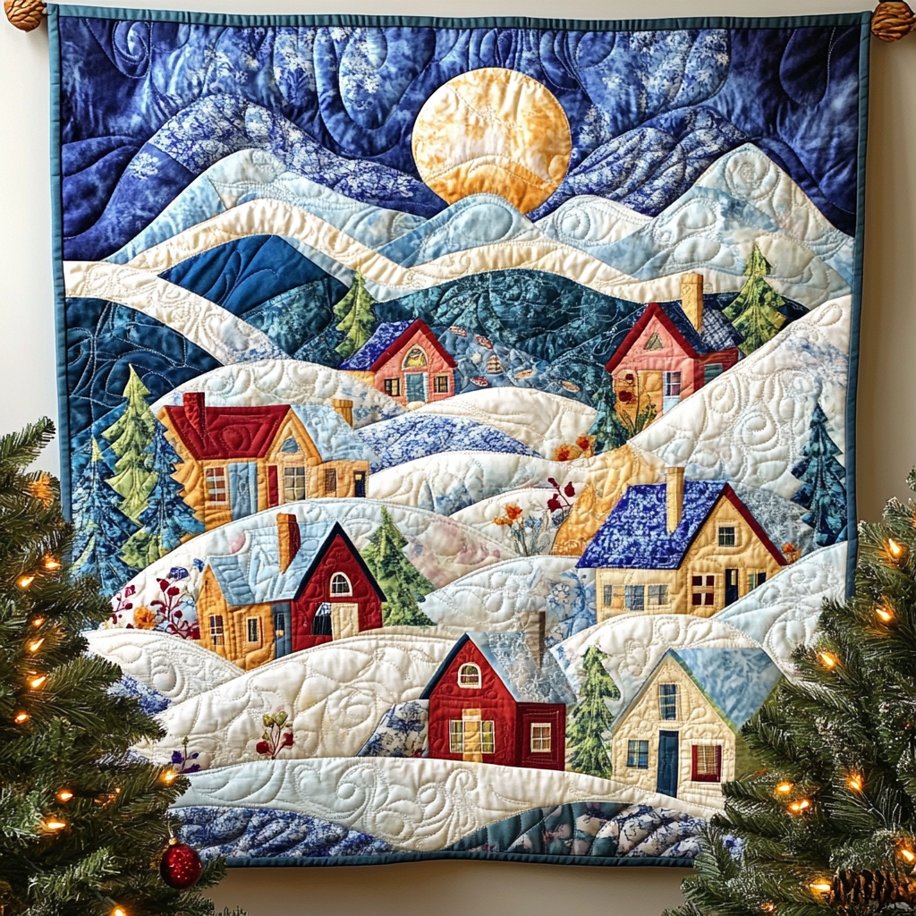 Frosty Moonrise Quilted Blanket - Throw (55" x 60")