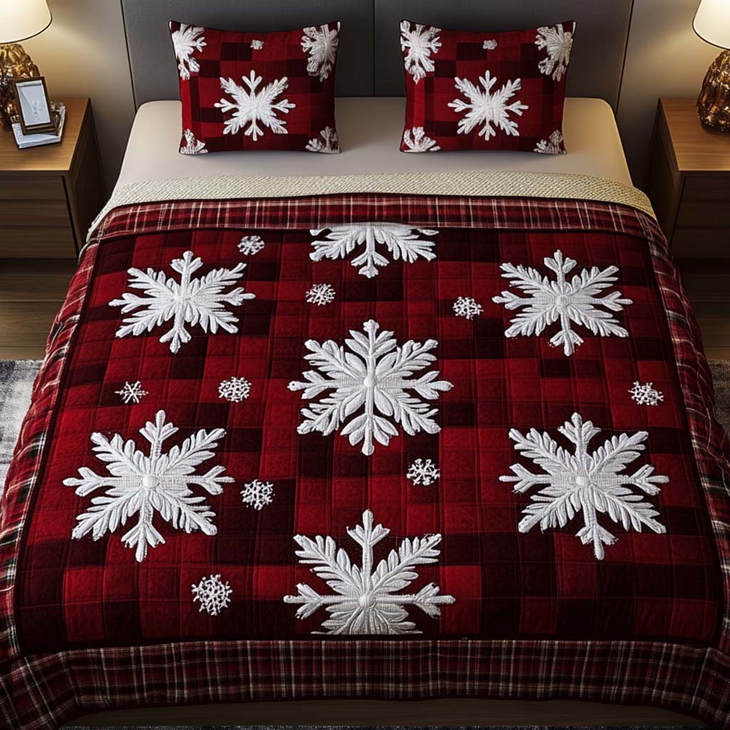 Frosty Plaid 3-Piece Quilted Bedding Set - Single (59" x 70")