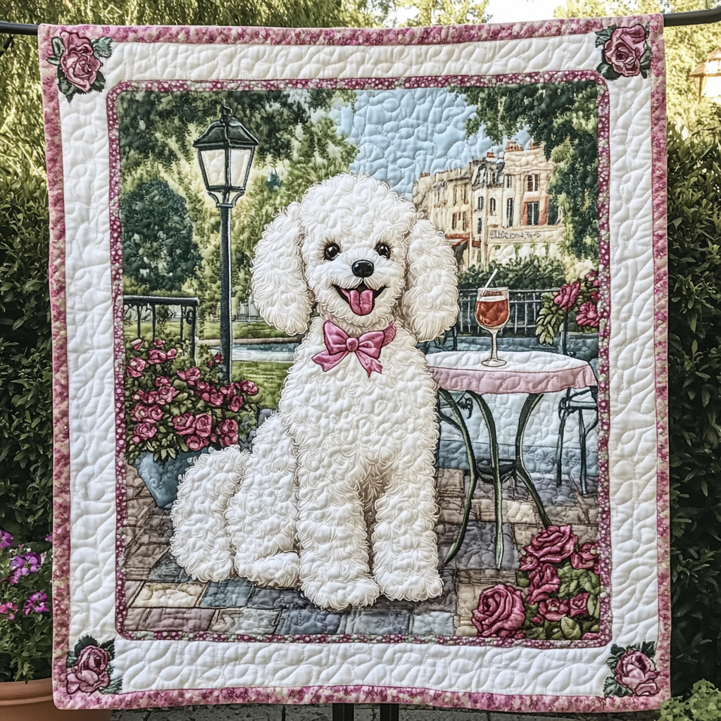 Frosty Poodle Wonderland Quilted Blanket - Throw (55" x 60")