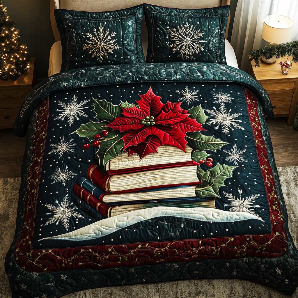 Frosty Reading Nights 3-Piece Quilted Bedding Set - Single (59" x 70")