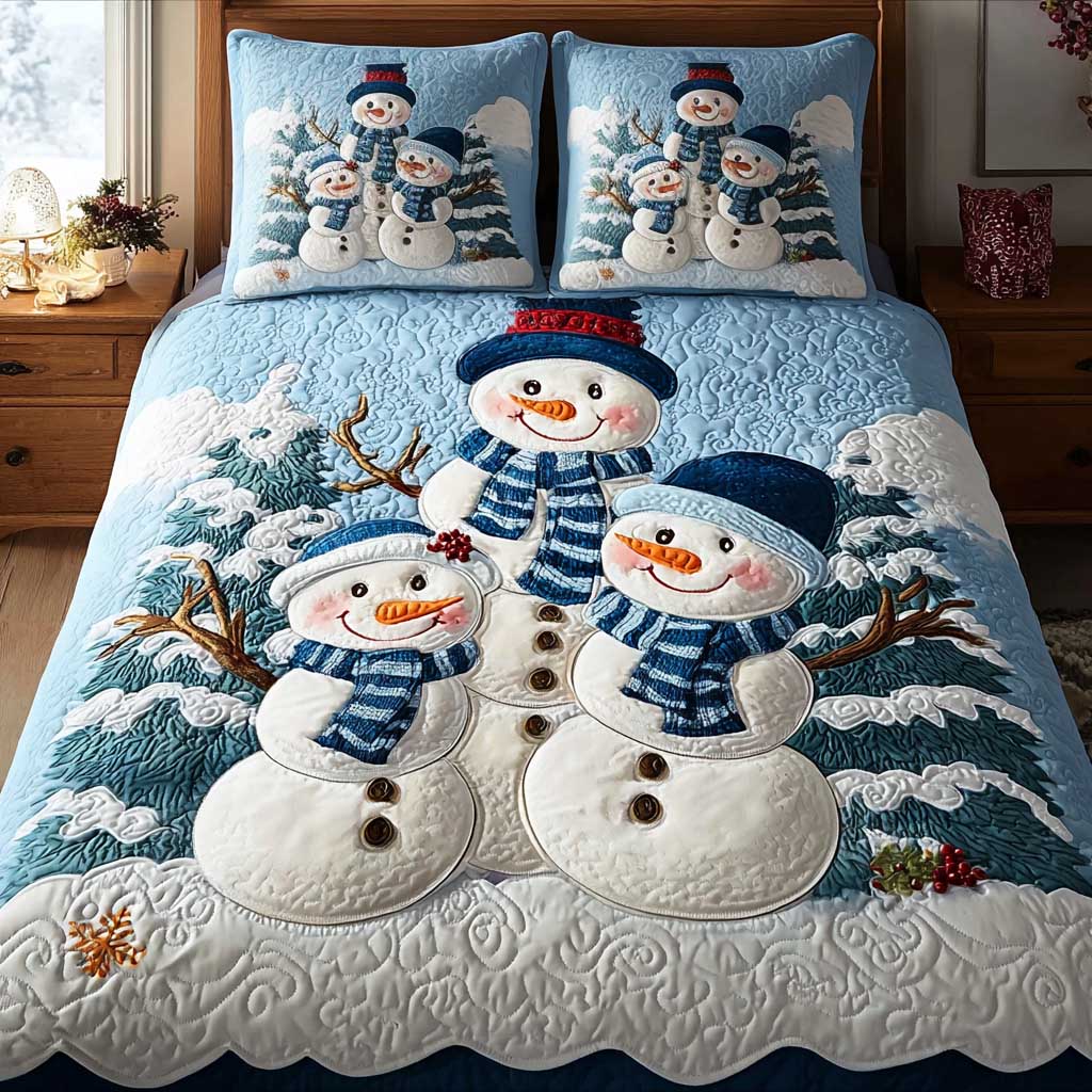 Frosty Snowman 3-Piece Quilted Bedding Set - Single (59" x 70")