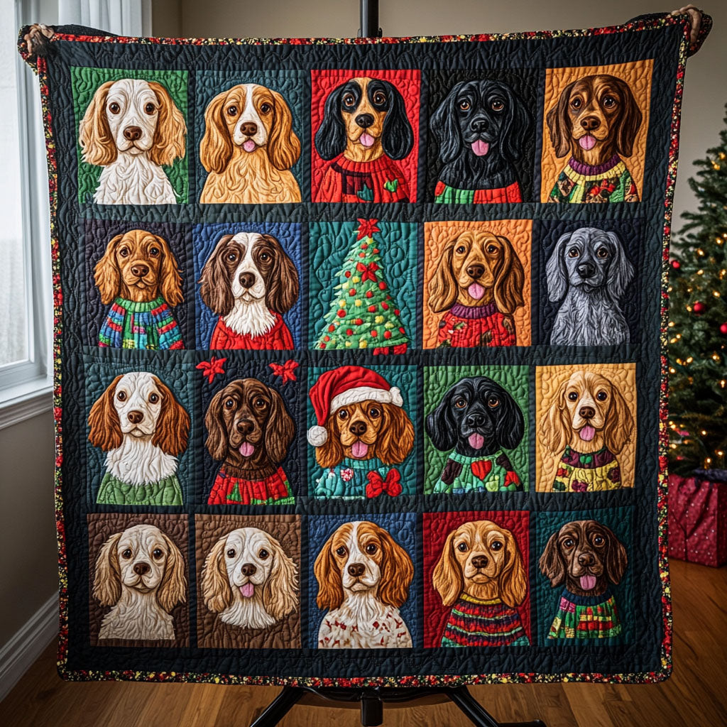 Frosty Spaniel Quilted Blanket - Throw (55" x 60")