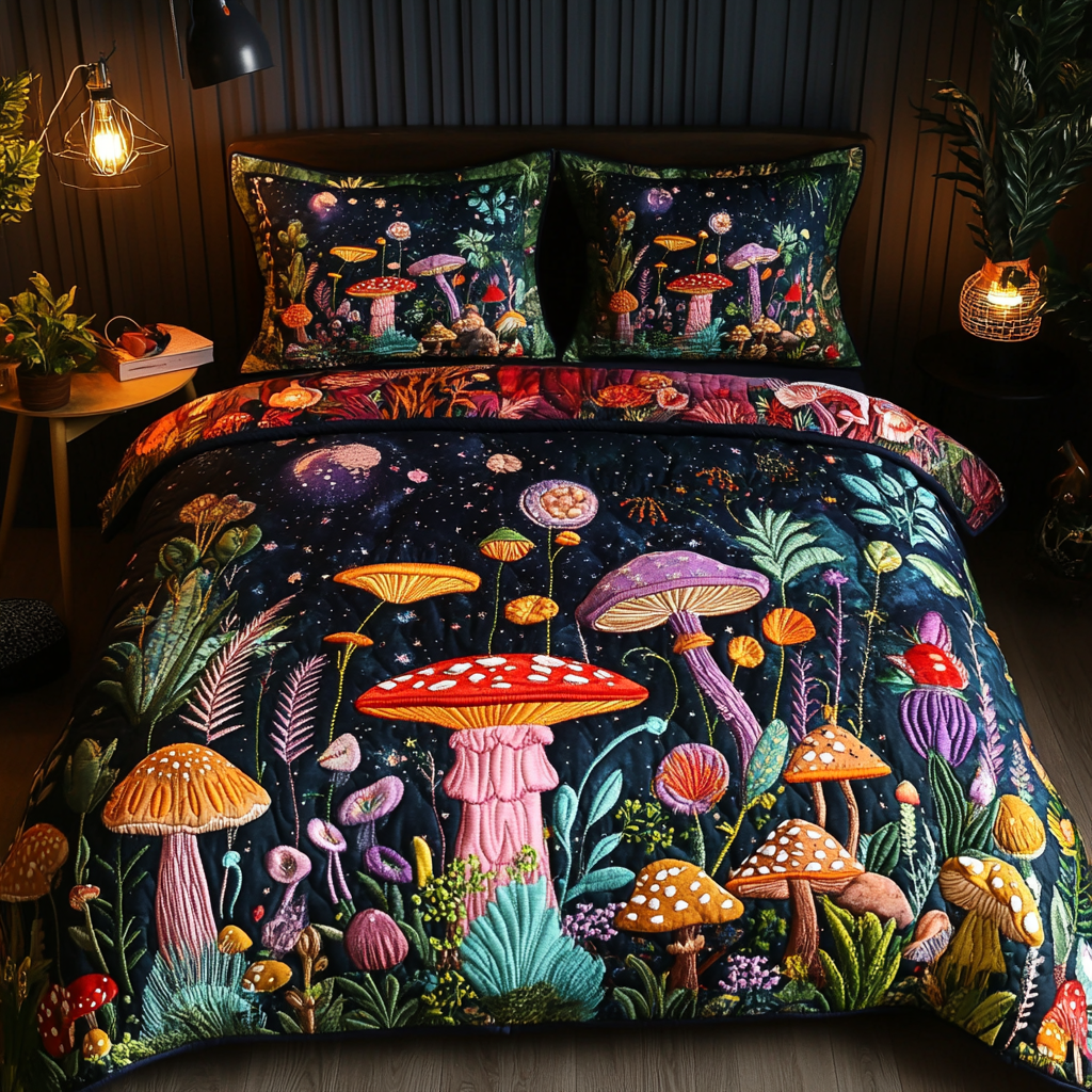 Fungi Forest 3-Piece Quilted Bedding Set - Single (59" x 70")