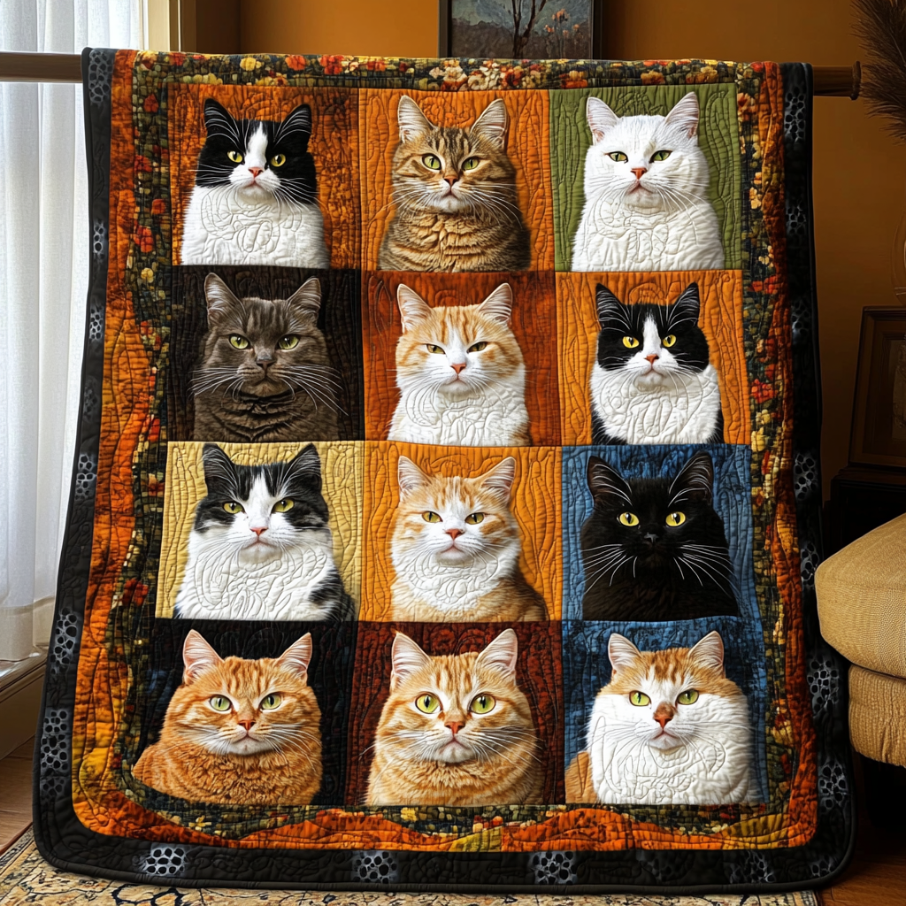 Funky Cat Quilted Blanket - Throw (55" x 60")