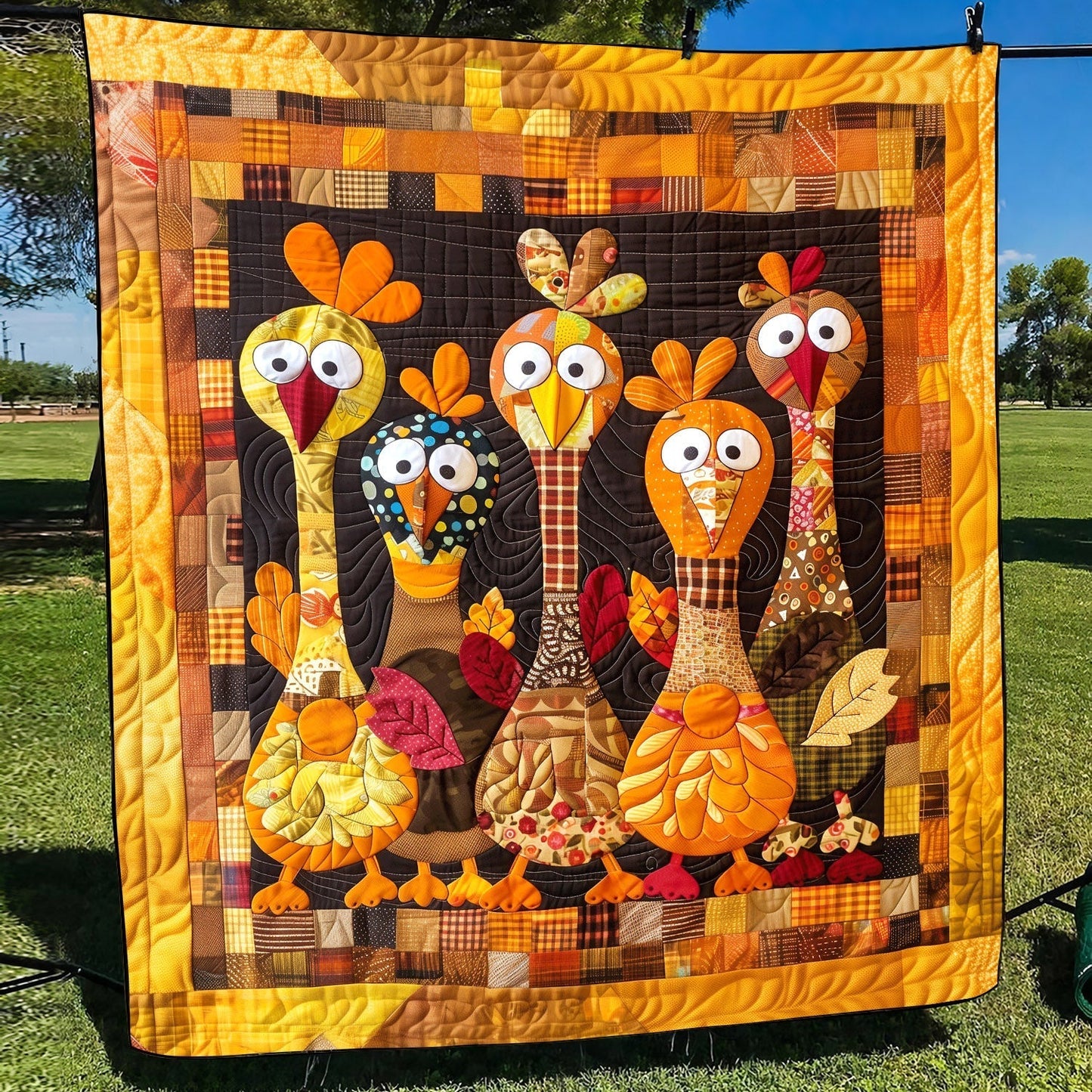 Funky Turkeys Quilted Blanket - Throw (55" x 60")