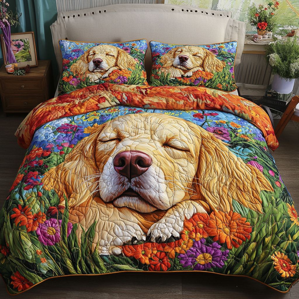 Furry Blossoms 3-Piece Quilted Bedding Set - Single (59" x 70")
