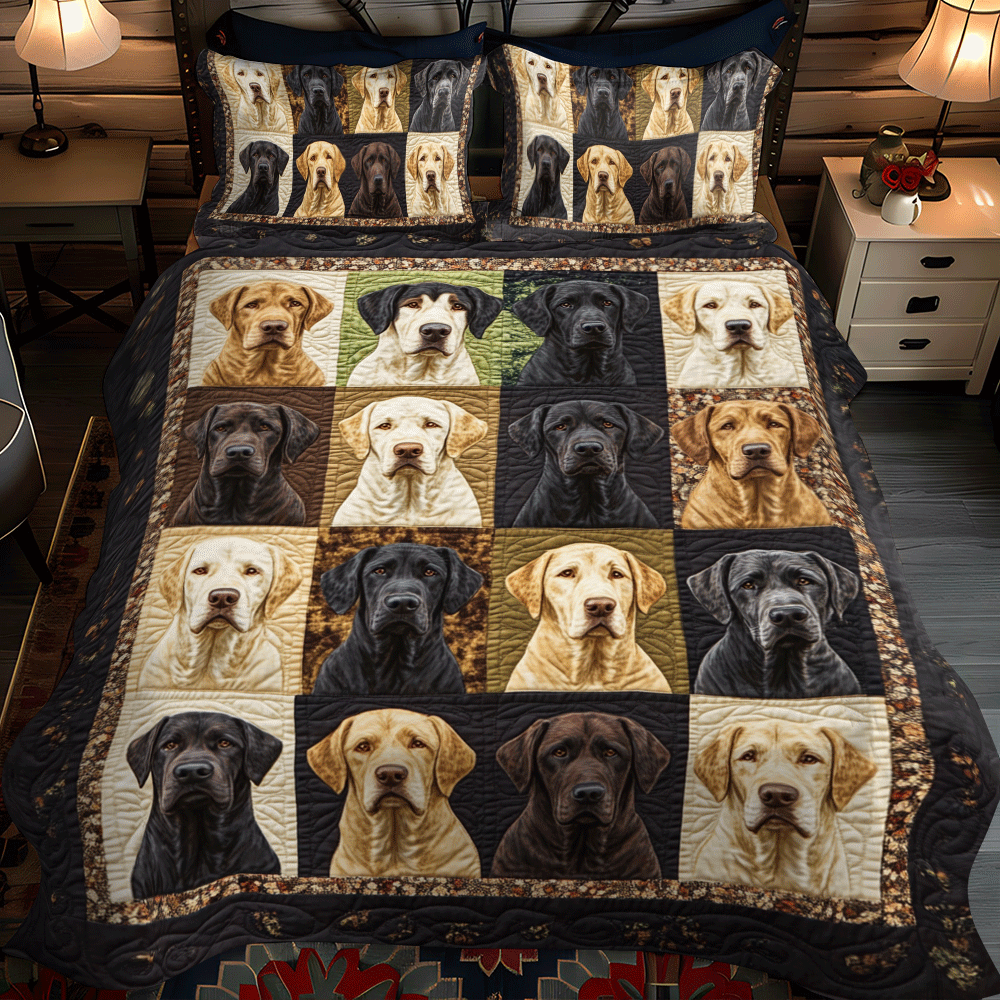 Furry Friend Labrador 3-Piece Quilted Bedding Set - Single (59" x 70")