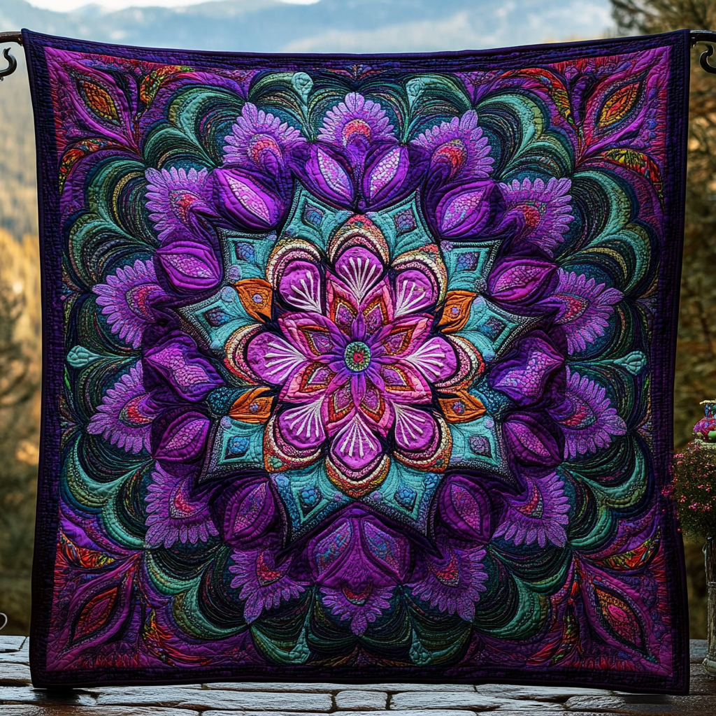 Galactic Petals Quilted Blanket - Throw (55" x 60")
