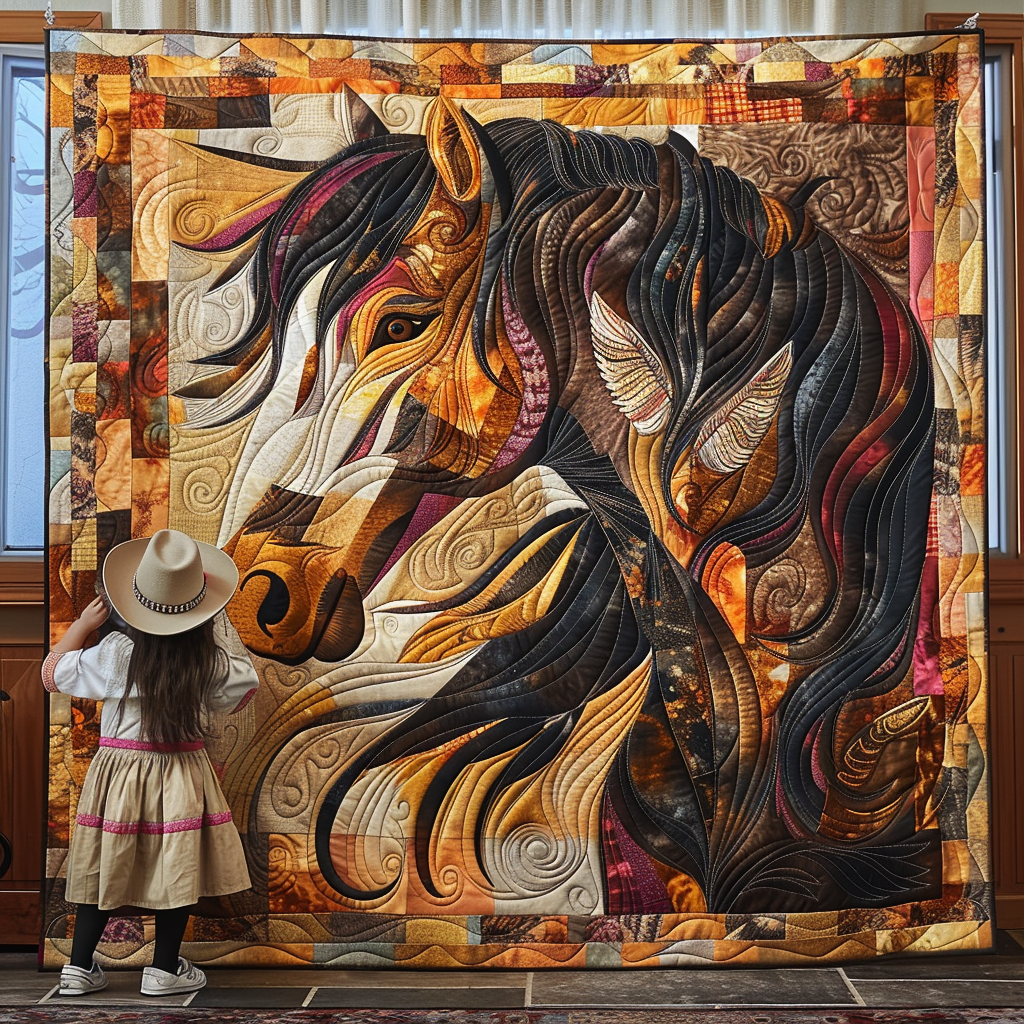 Galloping Grace Horse Quilted Blanket - Throw (55" x 60")