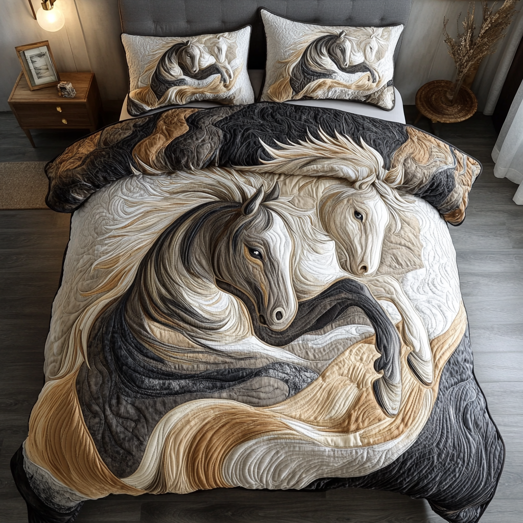 Galloping Glory 3-Piece Quilted Bedding Set - Single (59" x 70")