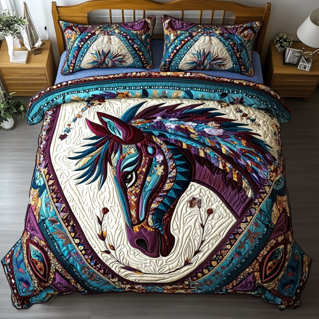 Galloping Grace 3-Piece Quilted Bedding Set - Single (59" x 70")