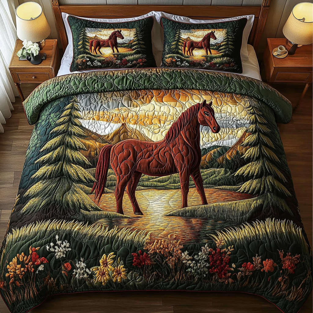 Galloping Winds 3-Piece Quilted Bedding Set - Single (59" x 70")