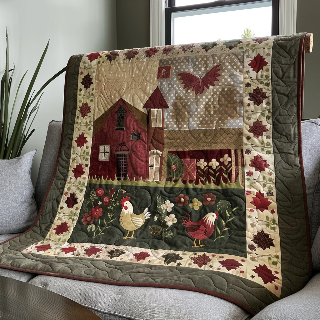 Garden Path Chicken Quilted Blanket - Throw (55" x 60")