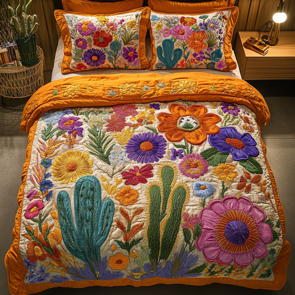Garden Glow 3-Piece Quilted Bedding Set - Single (59" x 70")