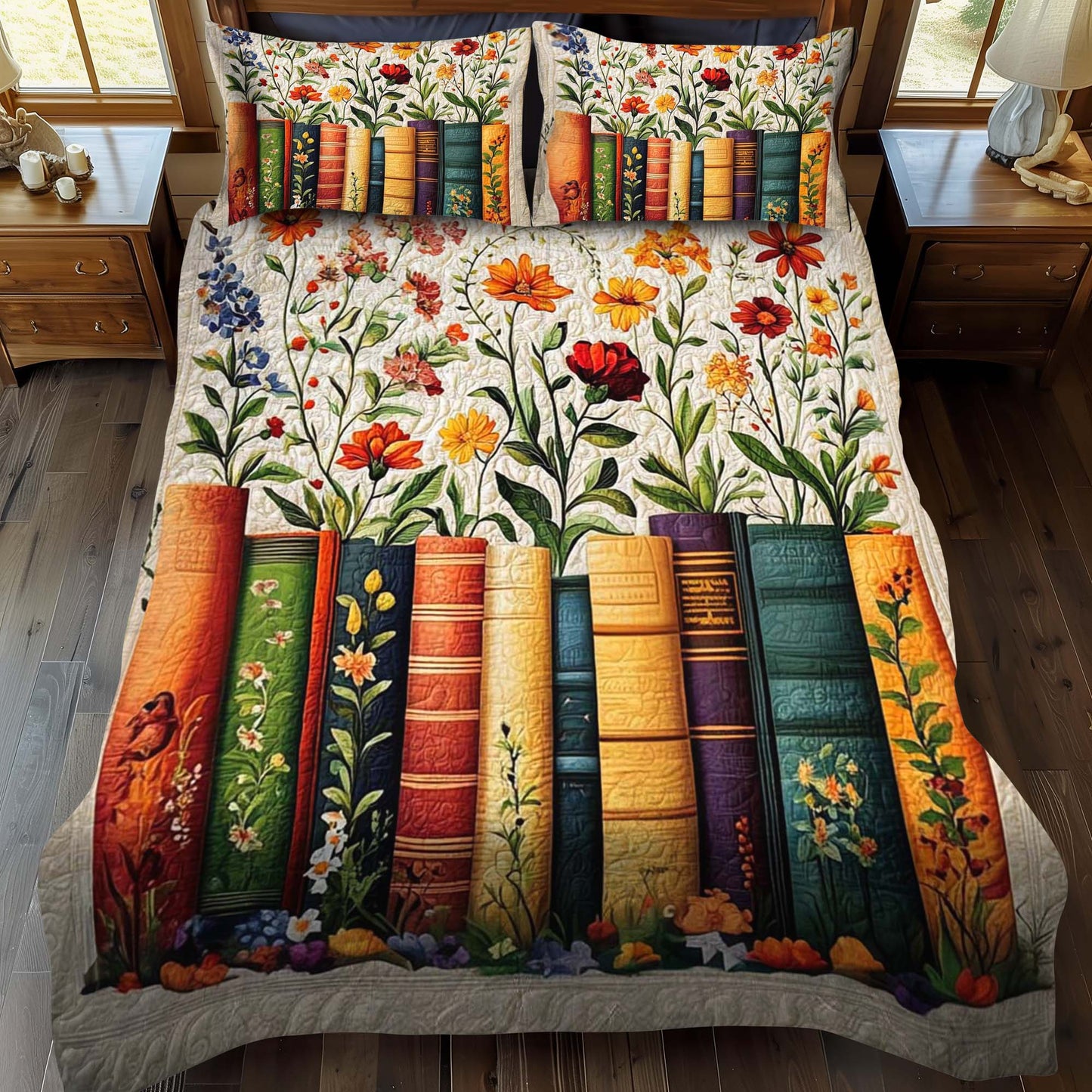 Garden Of Books 3-Piece Quilted Bedding Set - Single (59" x 70")