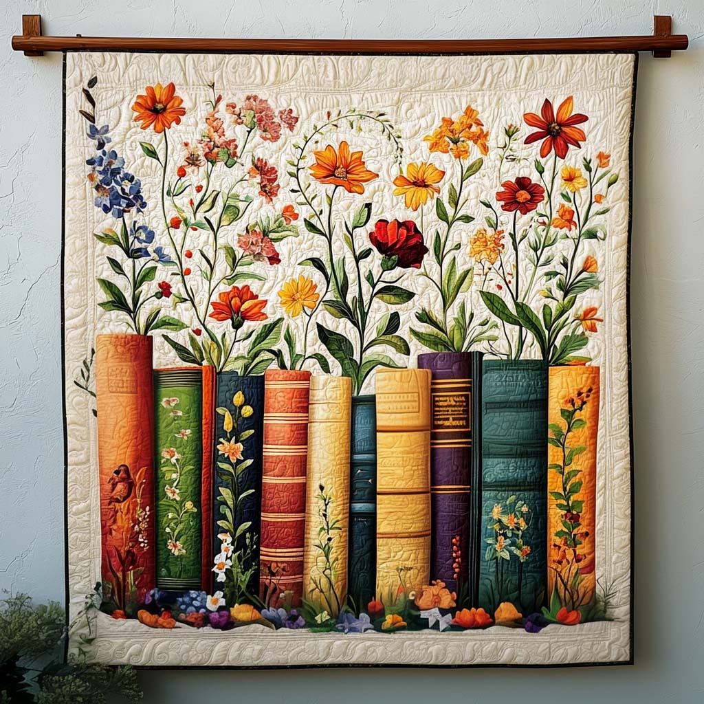 Garden Of Books Quilted Blanket - Throw (55" x 60")