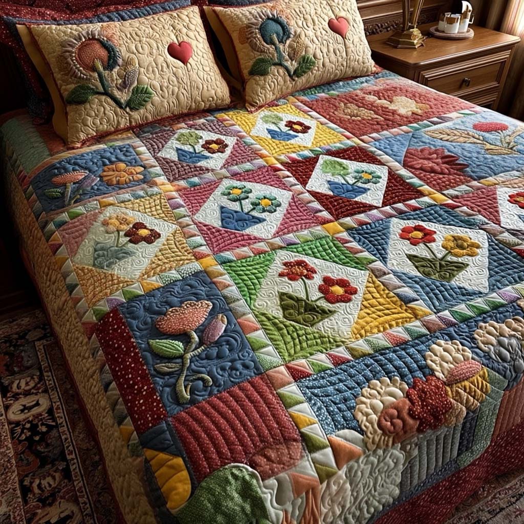 Garden Poetry 3-Piece Quilted Bedding Set - Single (59" x 70")