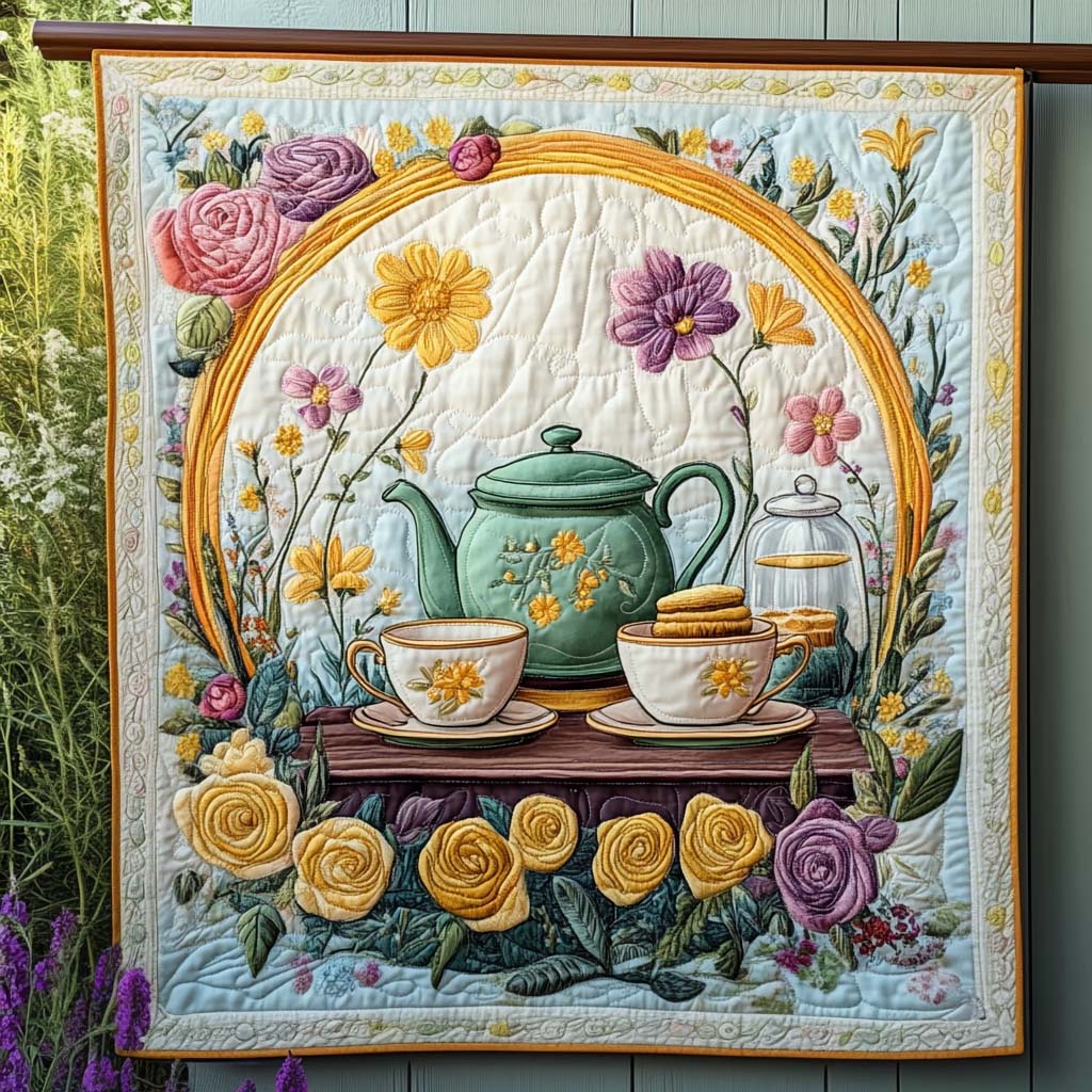 Garden Tea Quilted Blanket - Throw (55" x 60")