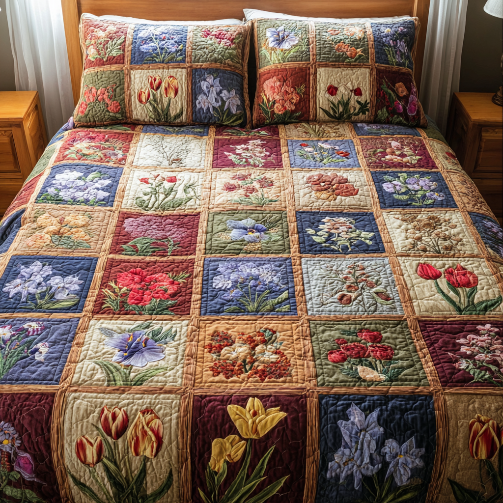 Garden Whispers 3-Piece Quilted Bedding Set - Single (59" x 70")