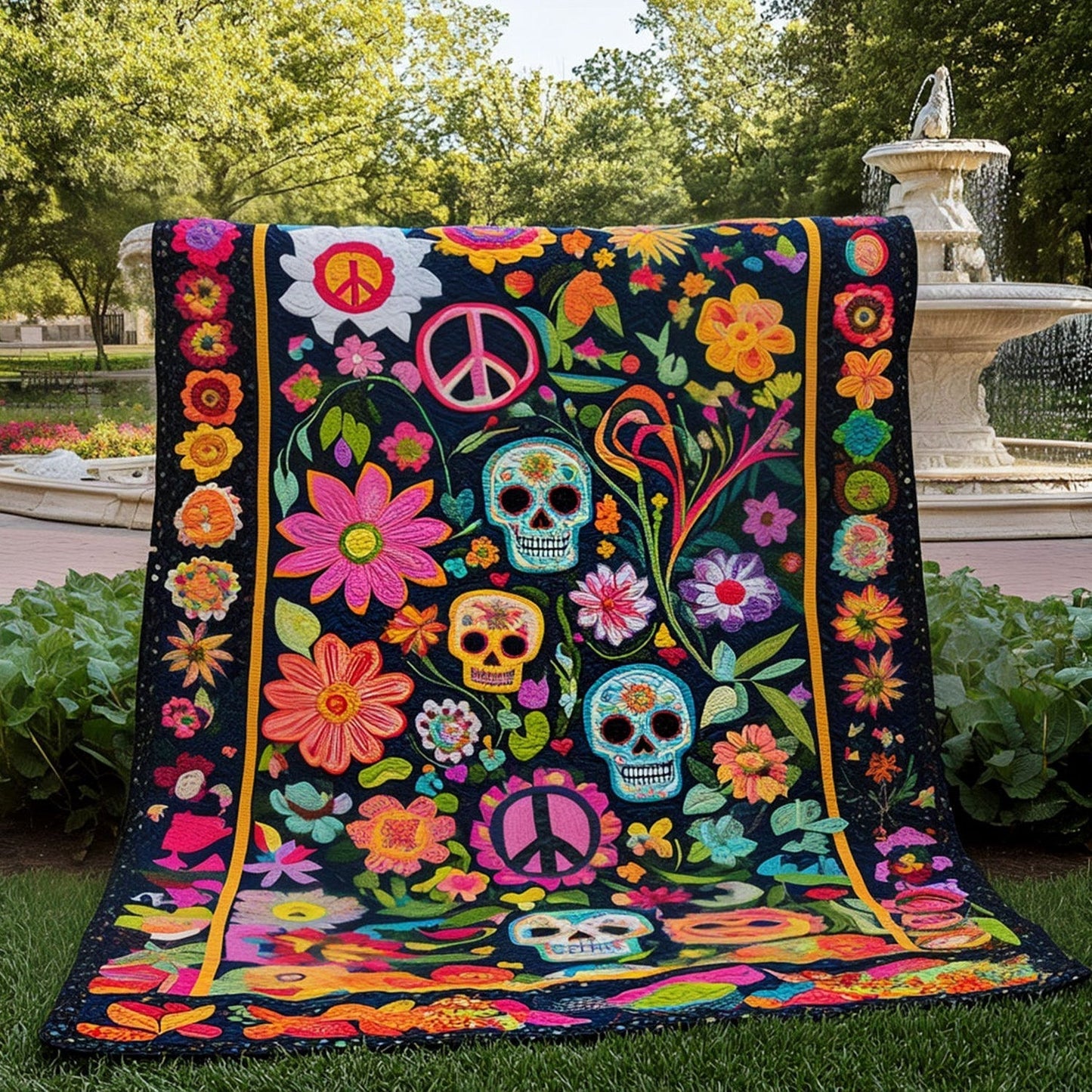 Garden of Skull Quilted Blanket - Throw (55" x 60")