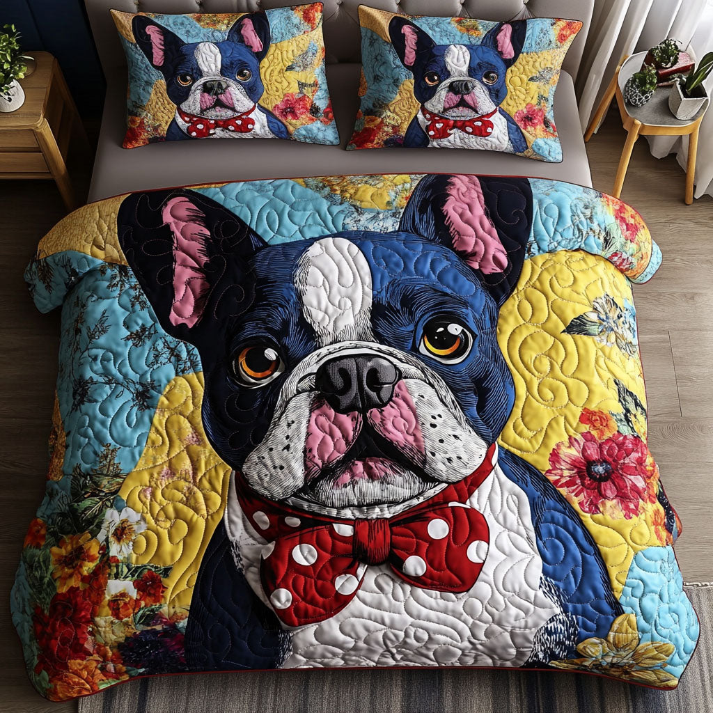 Gentleman Bulldog 3-Piece Quilted Bedding Set - Single (59" x 70")