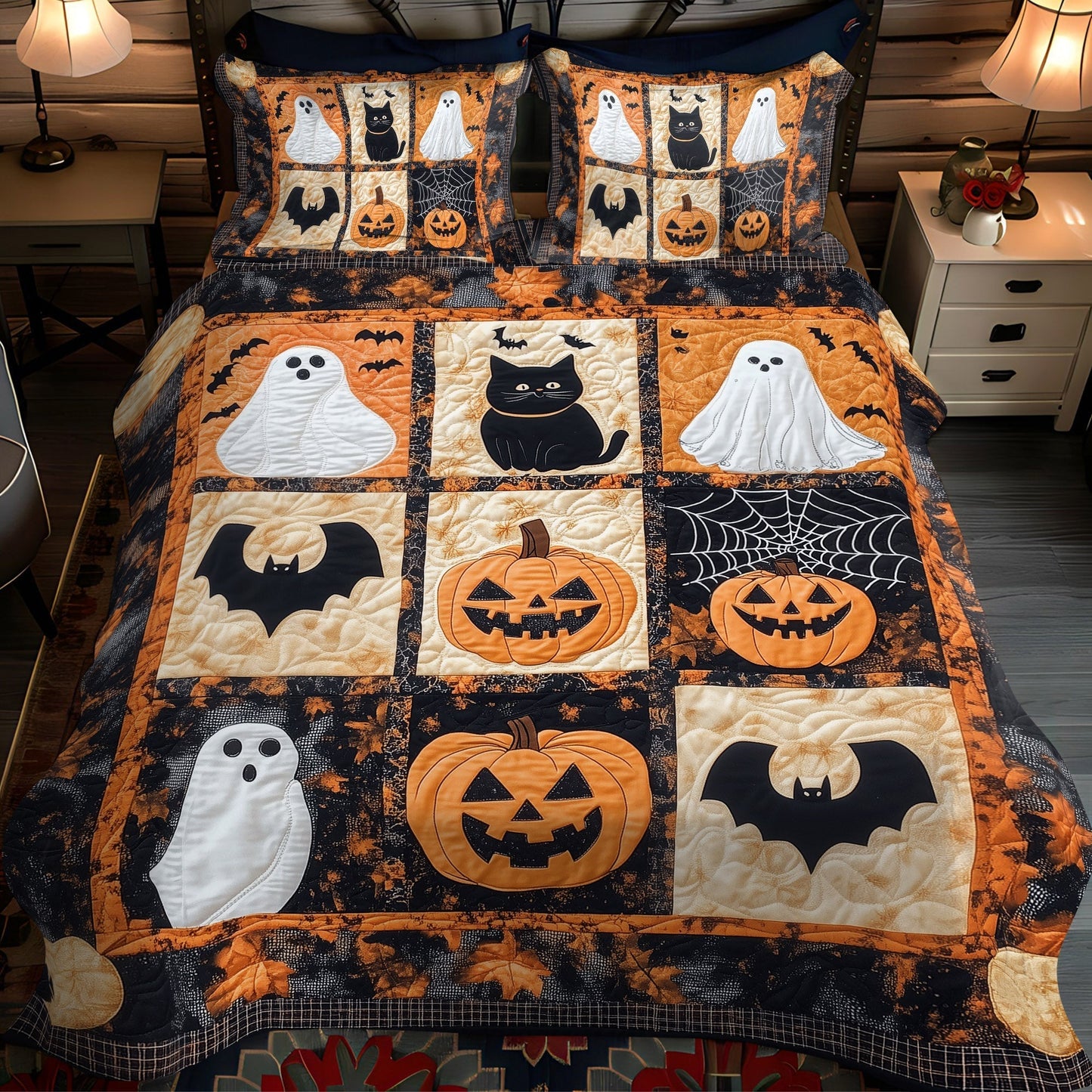 Ghostly Cat Tales 3-Piece Quilted Bedding Set - Single (59" x 70")