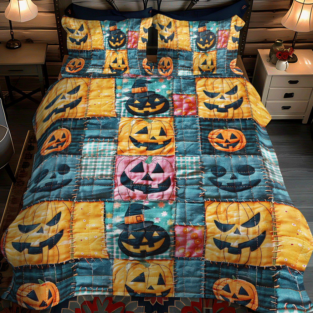 Ghostly House Halloween 3-Piece Quilted Bedding Set - Single (59" x 70")