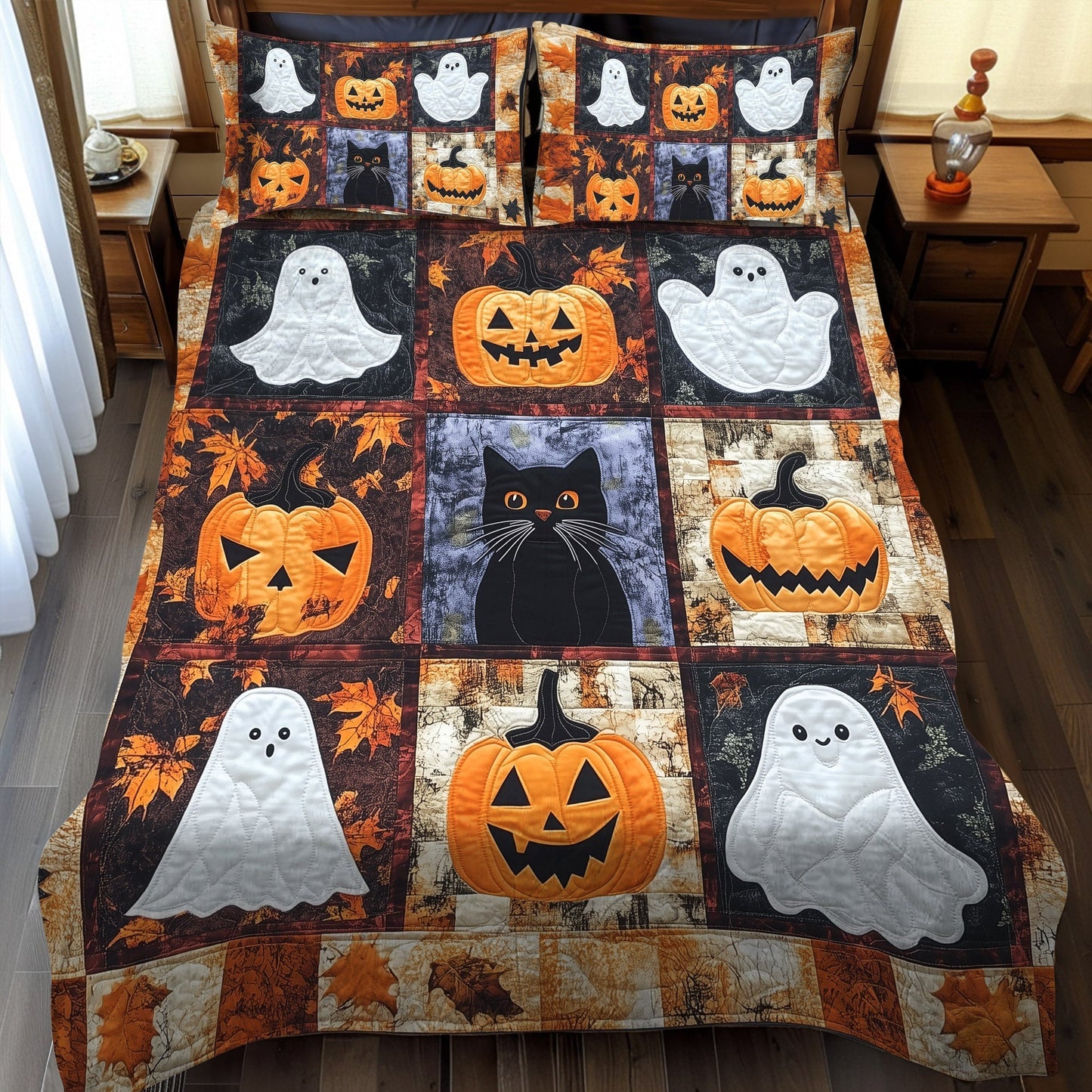Ghostly Whiskers 3-Piece Quilted Bedding Set - Single (59" x 70")