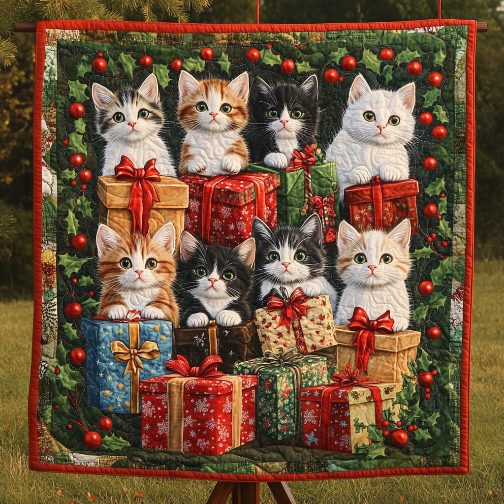 Gift Wrapped Kittens Quilted Blanket - Throw (55" x 60")