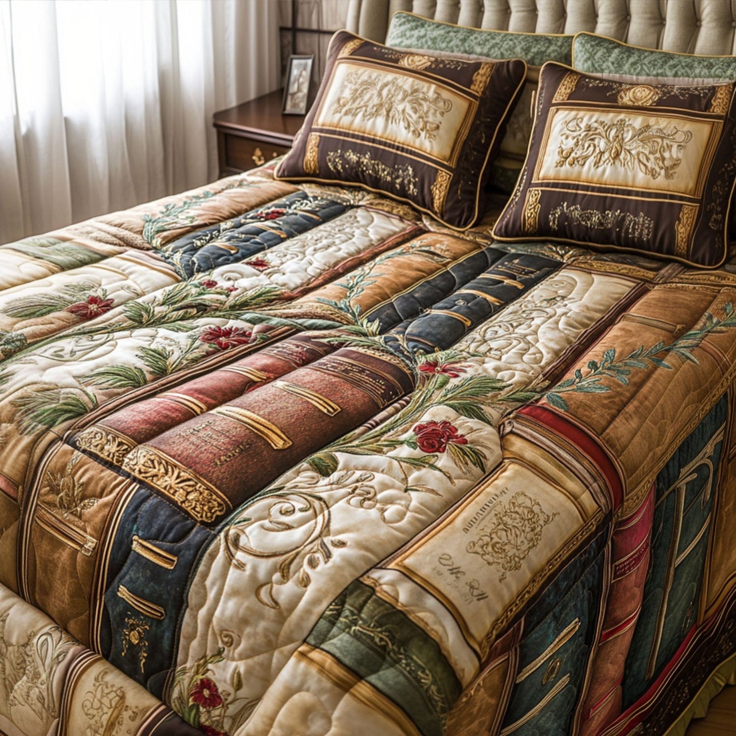 Gilded Book Spines Collection 3-Piece Quilted Bedding Set - Single (59" x 70")