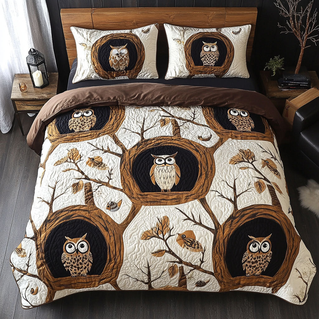 Gilded Hoot 3-Piece Quilted Bedding Set - Single (59" x 70")