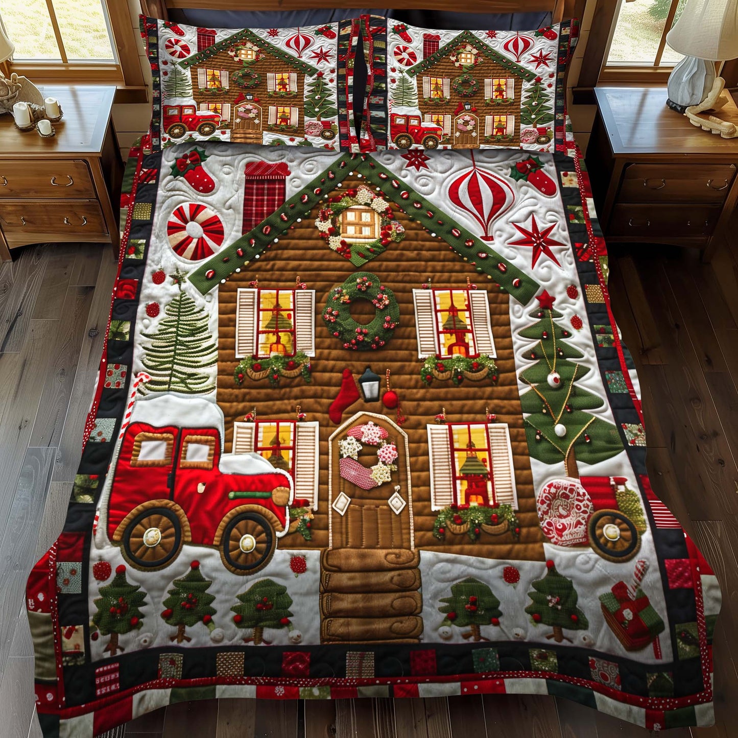 Gingerbread House 3-Piece Quilted Bedding Set - Single (59" x 70")