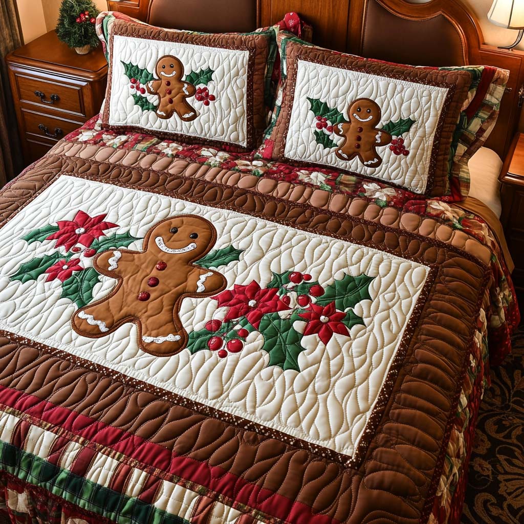 Gingerbread Cheer 3-Piece Quilted bedding Set - Single (59" x 70")