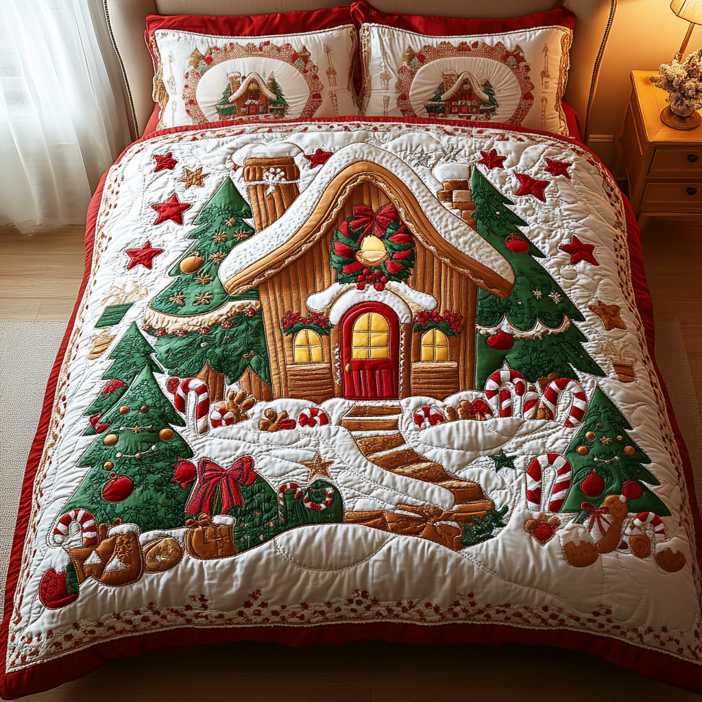 Gingerbread Glow 3-Piece Quilted Bedding Set - Single (59" x 70")