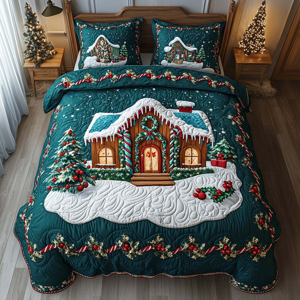 Gingerbread House 3-Piece Quilted bedding Set - Single (59" x 70")